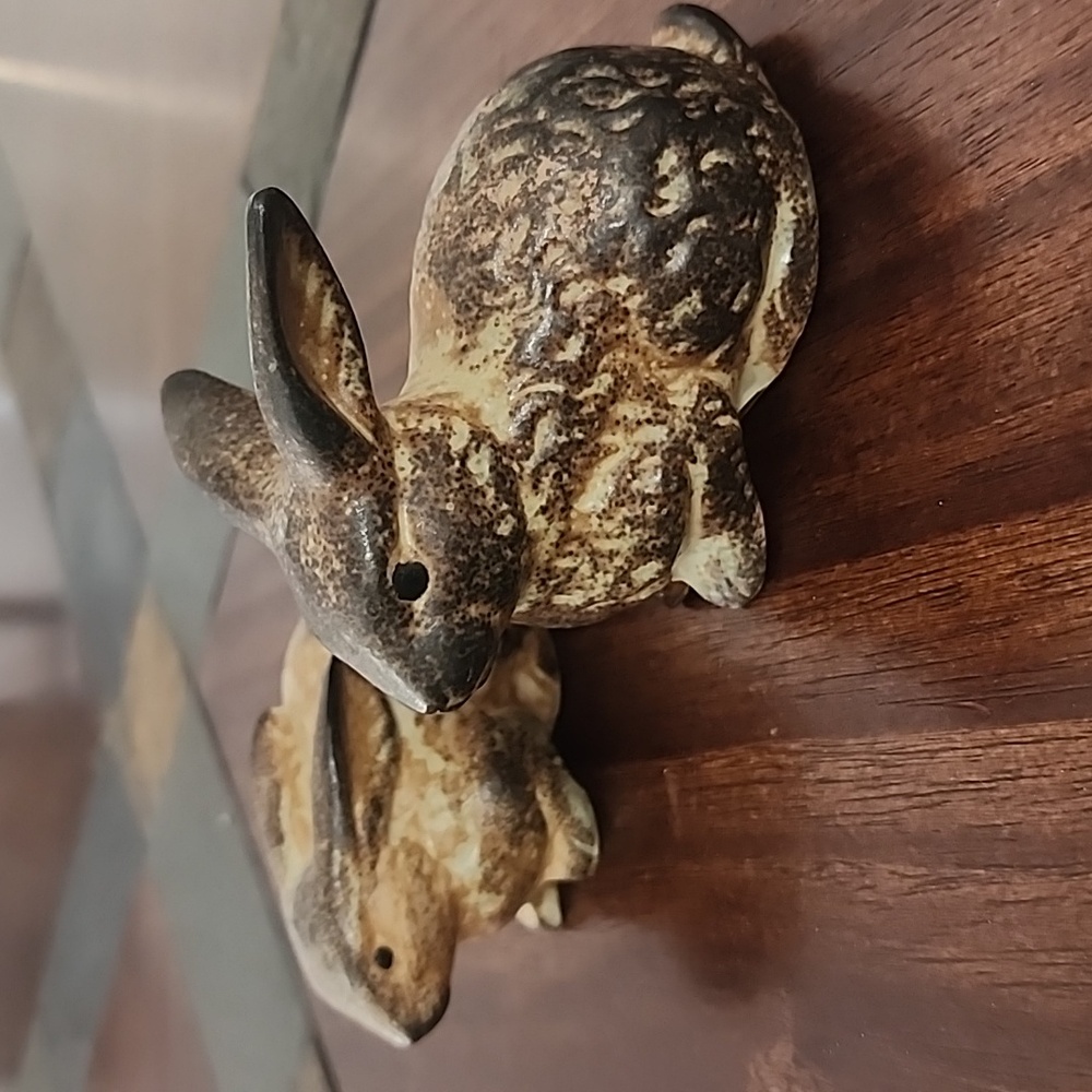 Otagiri OMC Vintage Pair Ceramic Bunny Rabbit Figurines Japan 1970s Brown 3”